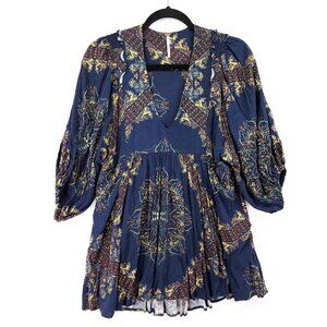 Free People Tunic Top Size XS Oversized Paisley Ballon Sleeve Peasant Mini Dress